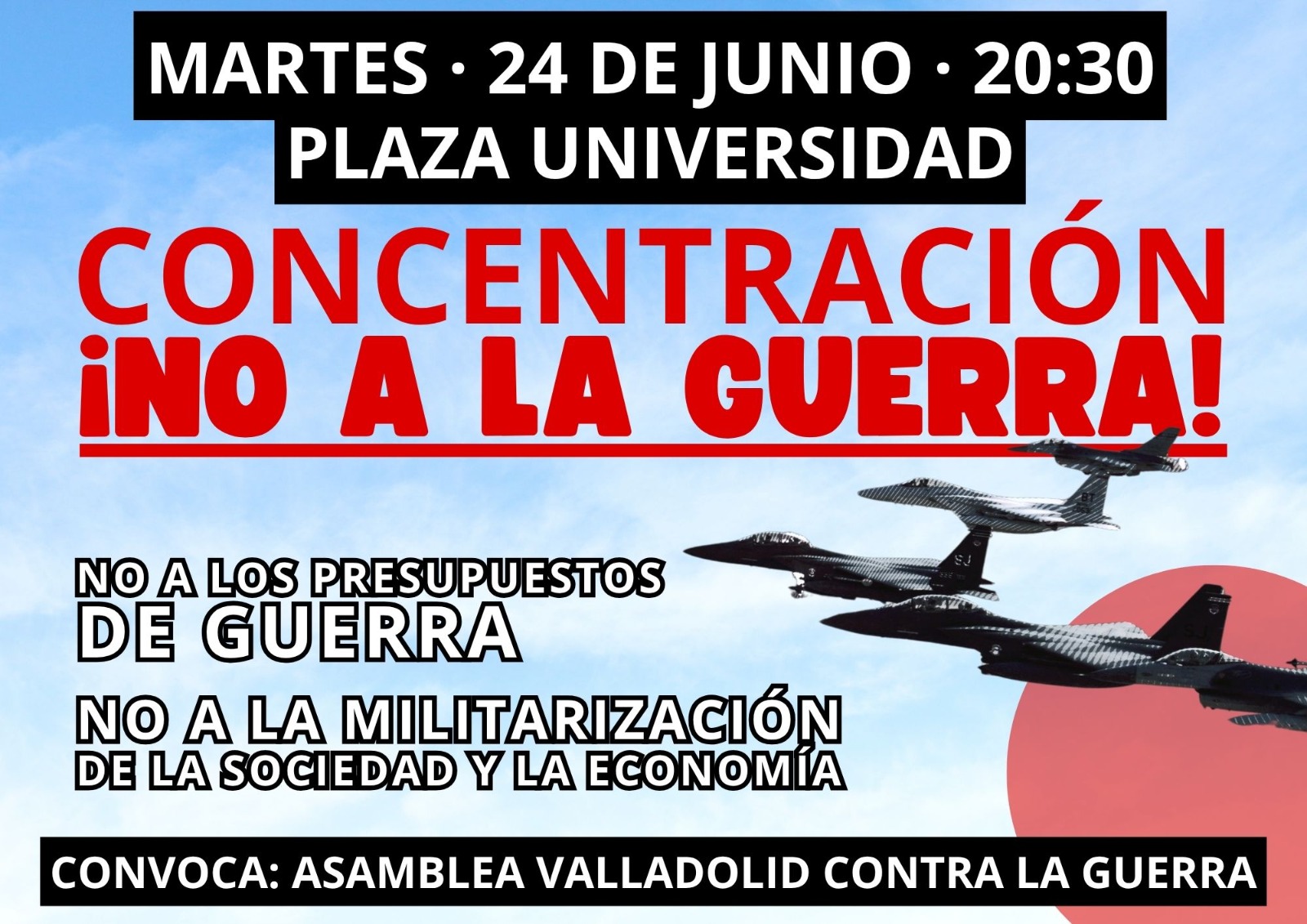 Jornada Contra la Guerra – Martes 24 de junio – Conferencia a las 19h y concentración a las 20:30h